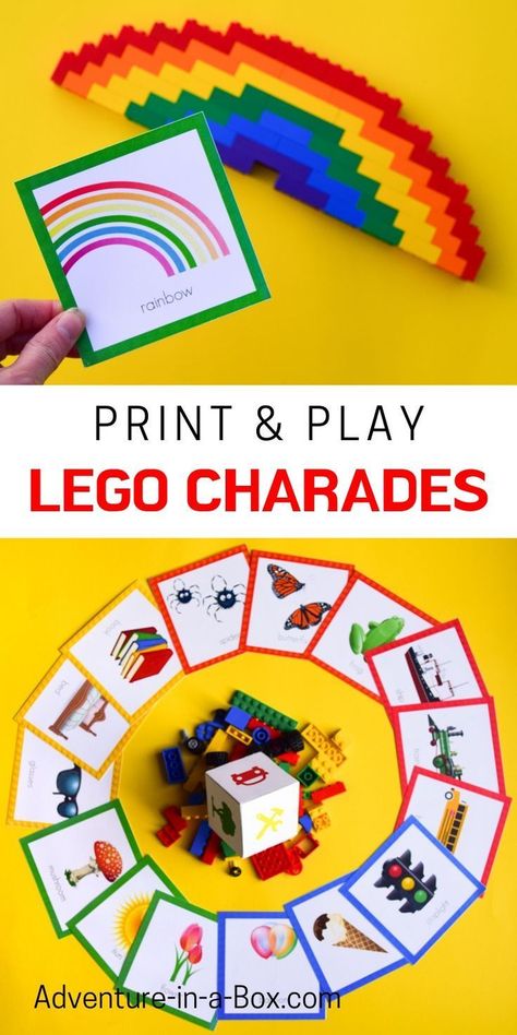 If you are looking for LEGO birthday party ideas, try this LEGO twist on the popular games of Charades or Pictionary! Print, make and play. #lego #partyideas #printandplay #printable #boardgames Lego Games For Kids Activities, Lego Summer Camp Ideas, Lego Camp Ideas, Lego Club Ideas Lesson Plans, Lego Pictionary, Lego Games For Kids, Lego Challenges For Kids, Lego Cards, Lego Party Ideas