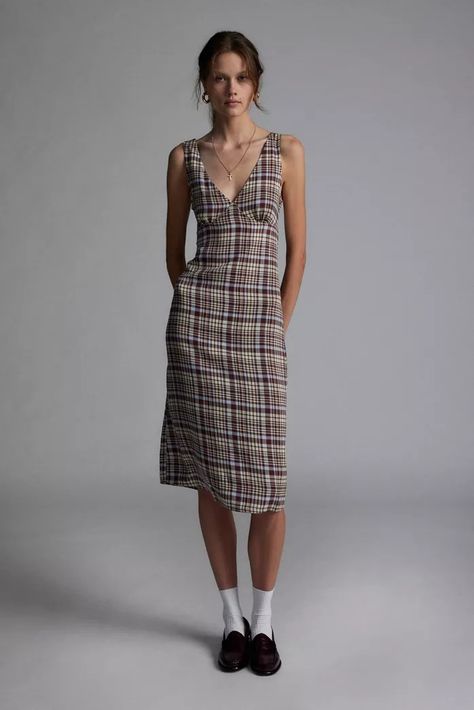 Dresses | Mini, Midi + Maxi Dresses | Urban Outfitters Plaid Slip Dress, Motel Dress, Motel Rocks, V Neck Midi Dress, Urban Dresses, Plaid Fabric, Midi Maxi Dress, Plaid Dress, Dress Romper