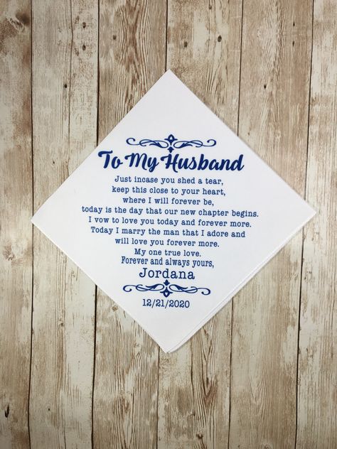 How adorable would it be to give this to your #husband on your #weddingday? #bride #wedding #love #weddinginspiration #weddings #instawedding #bridetobe #weddinginspo #weddingplanning #weddingideas #engaged #ido #brideandgroom #theknot #bridal #destinationwedding #marriage #couple #groomsmen #bridesmaids #groom #futurehusband #groomgift #wife #married #happy #justmarried #thedodgyfoxboutique Personalized Handkerchief, Groom Wedding Gift, Personalized Handkerchief Wedding, Remembering Dad, Personalized Handkerchiefs, Wedding Gifts For Parents, Wedding Gifts For Groom, Wedding Day Gifts, In Memory Of Dad