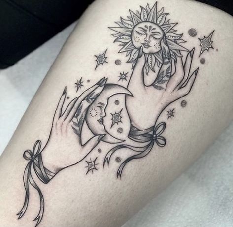 Magick Tattoo, Sun And Moon Tattoo, Theme Tattoo, Sun Tattoo, Aesthetic Tattoo, Moon Signs, Dream Tattoos, Hip Tattoo, Dope Tattoos