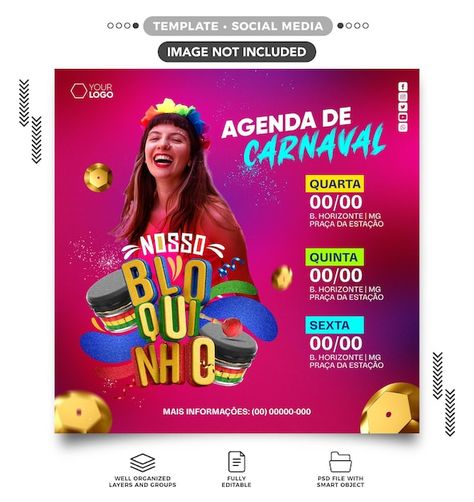 Free PSD social media instagram feed car... | Free Psd #Freepik #freepsd #glitter #music #carnival #templates Banner Carnaval, About Social Media, Free Psd, Social Media Design, 3d Design, Instagram Feed, Carnival, Photoshop, Glitter