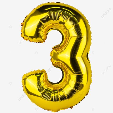 3 Balloon Number, Number 3 Balloon, Number Clipart, Event Countdown, 3 Balloon, 2nd Birthday Party For Girl, Golden Number, Diy Photo Book, Foil Number Balloons