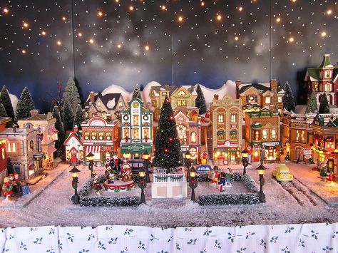 The Village Square Christmas Village Town Square, Bloxburg Christmas Village, Christmas Village Ideas, Lemax Christmas Village Display, Disney Christmas Village, Christmas Village Display Ideas, Village Display Ideas, Christmas Tree Village Display, Mini Village