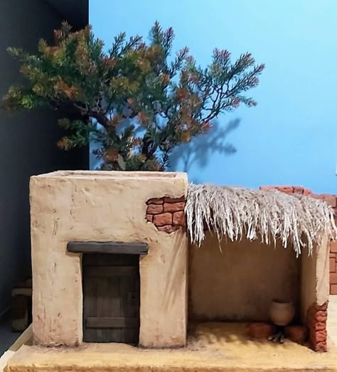 Diy Bethlehem Village, Diy Nativity Scene Indoor, Nativity House Diy, Christmas Nativity Scene Diy, Christmas Cave, Nativity House, Christmas Nativity Scene Display, Christmas Crib Ideas, Nativity Scene Diy