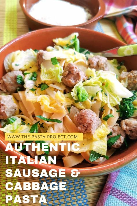 Sausage and Cabbage Pasta. – The Pasta Project Italian Sausage And Cabbage, Cabbage Pasta, Winter Pasta Recipes, Italian Pasta Recipes Authentic, Cabbage Lasagna, Sausage And Cabbage, Buckwheat Pasta, Winter Pasta, Sausage Pasta Recipes