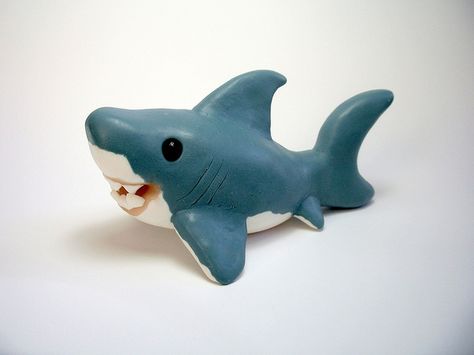 Wee Shark by QuernusCrafts, via Flickr Shark Out Of Clay, Clay Shark Easy, Shark Clay Sculpture, Shark Polymer Clay, Clay Shark, Shark Sculpture, Shark Themed Birthday Party, Clay Fish, Fauna Marina