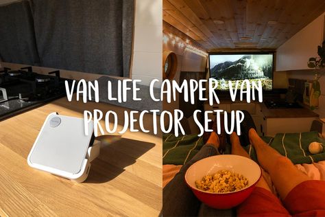 Camper Van Projector, Camper Projector Screen, Van Projector Screen, Campervan Projector, Skoolie Life, Projector Setup, Van Life Blog, Projector Mount, Campervan Interior