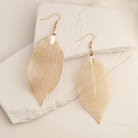 Gold Leaves Earrings | World Market Ugly Hair, Leaves Earrings, Geode Earrings, Older Women Fashion, Gold Leaf Earrings, Makes You Beautiful, Gold Leaves, World Market, Circle Earrings