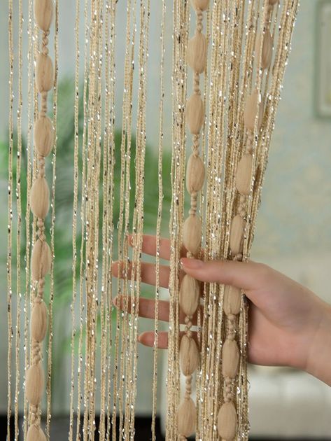 Plain Single Panel Linear Curtain | SHEIN USA Khaki Curtains, Beaded Door Curtains, String Curtains, Home Decor Hooks, Sheer Drapes, Beaded Curtains, Printed Curtains, Hanging Curtains, Door Curtains