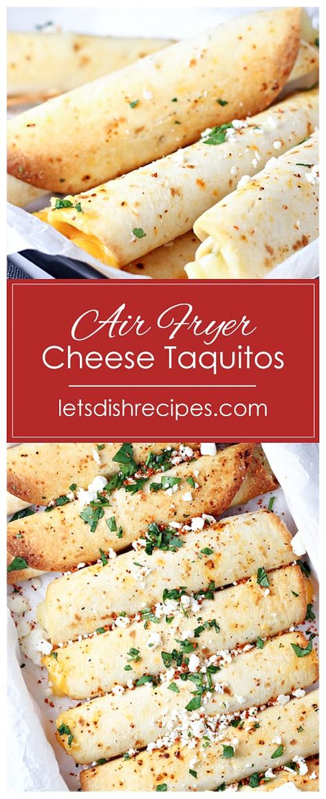 Air Fryer Cheese Roll Ups, Air Fryer Cheese Taquitos, Vegetarian Taquitos Air Fryer, Air Fryer Turnovers, Air Fryer Tortilla Recipes, Taquitos Cheese, Cheese Flautas, Air Fryer Taquitos, Air Fryer Cheese