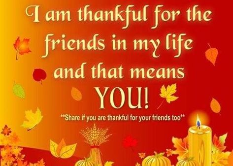 I Am Thankful For The Friends In My Life And That Means You! Happy Thanksgiving Quotes Friends, Thanksgiving Quotes Thankful, Thankful For My Friends, Friendsgiving Quotes, Thanksgiving Quotes Family, Thanksgiving Quotes Inspirational, Birthday Greetings For Facebook, Happy Thanksgiving Images, Quotes Thankful