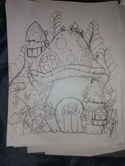 Mushroom House Sketch, Gnome Sketch, Mushroom House Drawing, Mushroom Houses, Mushroom Drawing, House Sketch, Mushroom House, House Drawing, Media Art