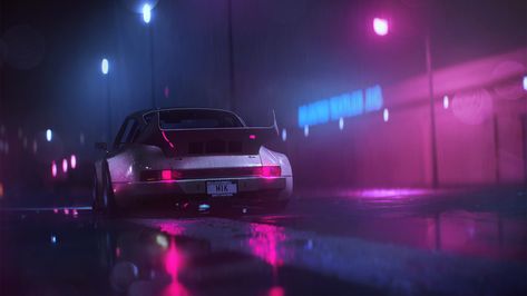 gray sports car digital art #car #neon #Porsche #synthwave #retrowave #1080P #wallpaper #hdwallpaper #desktop Neon Car, Vaporwave Wallpaper, Neon Noir, R Wallpaper, New Retro Wave, Neon Nights, Background Images Wallpapers, Neon Wallpaper, Retro Waves