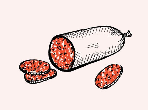 salami Salami Drawing, Salami Illustration, Sausage Drawing, Sausages Illustration, Salami Photography, Salami Packaging, Meat Drawing, Recipe Book Printables, Free Draw