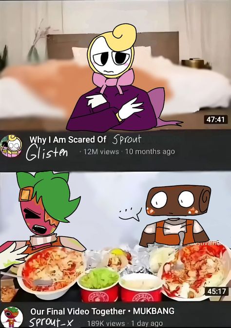 Sprout And Cosmo Matching Pfp, Cosmo X Sprout, Fruitcake Dandys World, Dw Meme, Cosmo Dandys World, Sprout Dandys World, Fat Cartoon Characters, Dandy Comic, Country Fall Outfits