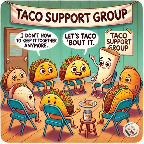 Sometimes, even tacos need a safe space to vent 🌮❤️ Let’s taco ’bout it this Taco Tuesday! Who’s in?  #TacoTuesday #TacoHumor #LetsTacoBoutIt #FoodieFun #TacoLove #TacoTalks #FoodieComedy #SnackTherapy  #PerfectlyPunny #Funny #Comics #Humor #Comedy #Jokes Let’s Taco Bout It, Snack Humor, Taco Love, Food Prints, Taco Humor, Art Walls, Comedy Jokes, Food Puns, Taco Tuesday