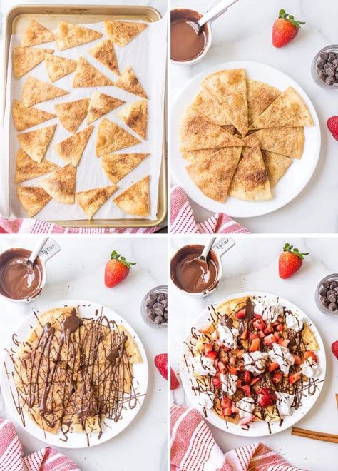 Nachos Dessert, Dessert Nachos Recipe, Cinnamon Sugar Tortillas, Dessert Nachos, Strawberries And Chocolate, Strawberry And Chocolate, Cinnamon Tortilla Chips, Cinnamon Tortillas, Homemade Tortilla Chips