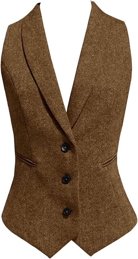 Women Wool Blend Vest V-Neck Dressy Vintage Button Down Waistcoat Waistcoat Top, Outerwear Vest, Suit Vest, Vintage Button, Women's Coats, Daily Look, Amazon Women, Vest Dress, Outerwear Women