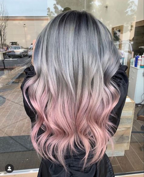 Balayage With Pink, Grey And Pink Hair, Hair Dye Transformation, Grey Pink Hair, Pink Grey Hair, Pink Ombre Hair, Pink Blonde Hair, Peekaboo Hair, Silver Hair Color