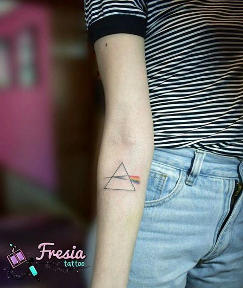 Dark side of the moon tattoo Pink Floyd Tattoo Dark Side Of The Moon, Dark Side Of The Moon Tattoo, Pink Floyd Prism Tattoo, Prism Tattoo, The Moon Tattoo, Painting Skin, Pink Floyd Tattoo, Father Daughter Tattoos, Cute Simple Tattoos