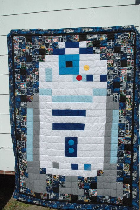 Starwars Quilt, Star Wars Pixel Art, Twin Bed Quilt, R2d2 Star Wars, Star Wars Quilt, Pixel Quilting, Quilt Star, Monogram Quilt, Star Wars Crafts