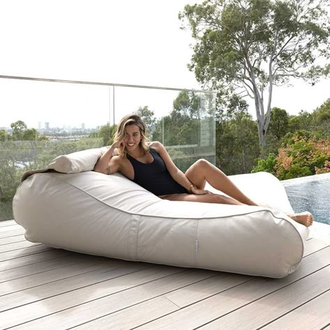 #1 Poolside Loungers, Outdoor Bean Bags Chairs | Mooi Living Large Pool Floats, Ibiza Restaurant, Bean Bag Design, Outdoor Bean Bag Chair, Poolside Loungers, Coastal Cabin, Condo Balcony, Bean Bag Lounger, Striped Chair