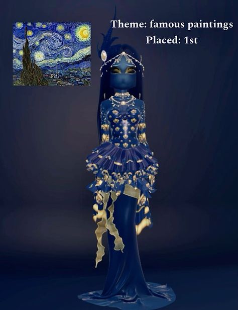 Starry Night Dress, Aesthetic Roblox Royale High Outfits, Roblox 3, Famous Paintings, Theme Dress, Combo Dress, Goth Dress, Painted Clothes, Themed Outfits