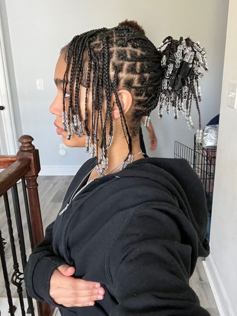 Relaxed Braided Hairstyles, Natural Hair Braids With Beads No Weave, Tiny Braids With Beads, Natural Braids With Beads Hairstyles, Natural Hair With Beads Black Women, Braids With Natural Hair And Beads, Natural Twist Hairstyles With Beads, Box Braids With Beads Natural Hair, Natural Beaded Hairstyles