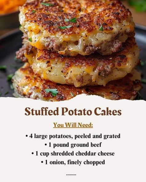 Lidia Bastianich | Stuffed Potato Cakes | Facebook Stuffed Potato Cakes, Potato Cakes Recipe, Stuffed Potato, Grandma Cooking, Potato Patties, Shredded Cheddar Cheese, Potato Recipes Side Dishes, Potato Cakes, Grandmas Recipes