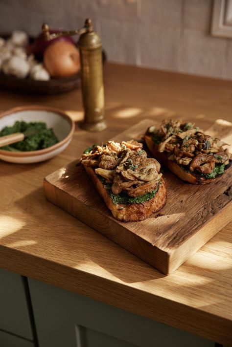 Fall Appetizer, Mushroom Toast, Fall Appetizers, Yummy Fall Recipes, Kale Pesto, Grilled Bread, Flaky Salt, Appetizer Bites, Top Kitchen