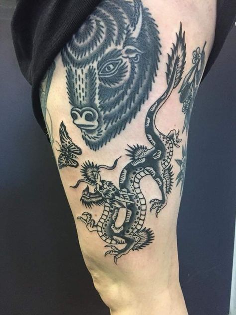 American Traditional Dragon Tattoo, Dragon Tattoo Traditional, Traditional Dragon Tattoo, Traditional Tattoo Arm, Traditional Japanese Dragon, Inspo Tattoo, Traditional Black Tattoo, Traditional Tattoo Inspiration, Traditional Style Tattoo