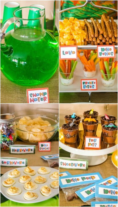 Have a Fun Dinosaur Party to remember with these easy ideas and free printables! Perfect for the dino lover in your life! Dinasour Birthday Ideas For Boys, Dinasour Party Food Ideas, Dinosaur Party Snacks, Dinosaur Birthday Party Food Ideas, Dino Themed Food, Dinosaur Food Ideas, Dinosaur Party Food Ideas, Dino Ranch Birthday Party, Dinosaur Dessert Table