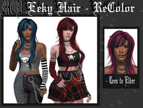 Scene Kid Hair, Sims 4 Cc Goth, Los Sims 4 Mods, Sims 4 Tattoos, Mod Hair, Emo Scene Hair, Sims 4 Body Mods, Tumblr Sims 4, Free Sims