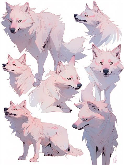 Dogs Drawing Reference, Dog Tail Drawing, Wolf Poses Reference, Wolf Reference Drawing, Wolf With Horns, Wolf Tail Drawing, Wolf Art Reference, Wolf Character Art, Dog Reference Drawing