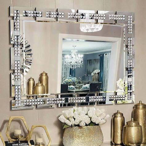 Amazon.com: Chende 28" x 40" Large Living Room Mirror for Decor, Crystal Decorative Wall Mirror with Beveled Edge and Glass Frame, Rectangular Mirror for Wall Decor Dining Room, Bathroom, Entryway : Home & Kitchen Large Living Room Mirror, Gold Mirror Wall Decor, Silver Living Room Decor, Wall Mirror Decor Living Room, Wall Decor Dining Room, Silver Living Room, Living Room Mirror, Mirror Decor Living Room, Mirror For Wall