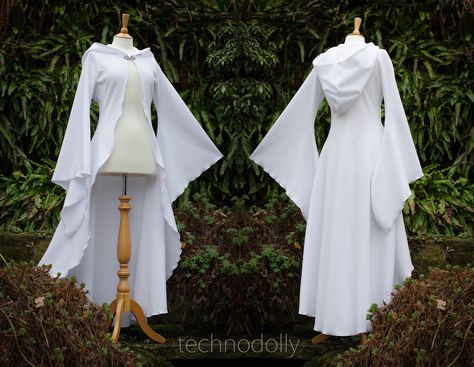 Hooded White Dress, White Robes Fantasy Aesthetic, White Witch Outfit, Long White Coat, White Cloak, White Sleeves, Wedding Coat, Clothing Design Sketches, Dress Design Sketches