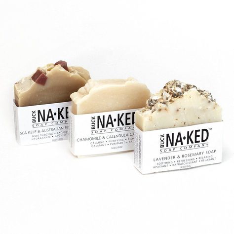 Buck Naked Soap Company Takes All Natural Beauty Products to a New Level | The Dieline Oatmeal With Almond Milk, Coffee Facial, French Green Clay, Homemade Lotion, Handmade Soap Bar, Luscious Hair, Home Remedies For Hair, Soap Company, Soap Packaging