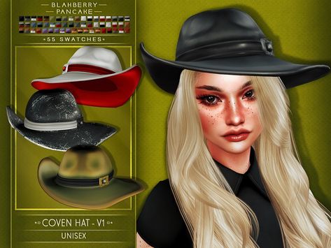 Now available for everyone!    ○● Download @simsdom ●○   ↓↓↓↓↓↓↓↓↓↓↓↓↓↓    - Coven Hat V1-  - Coven Hat V2-  - Coven Hat V3-  - Coven Hat V4-  - Coven Hat V5- Sims 4 Cowboy Hat, Blahberry Pancake, Cc Hats, Sims 4 Cas Mods, Mesh Hat, Sims 4 Cas, Hair Clothes, Hat Set, Ts4 Cc