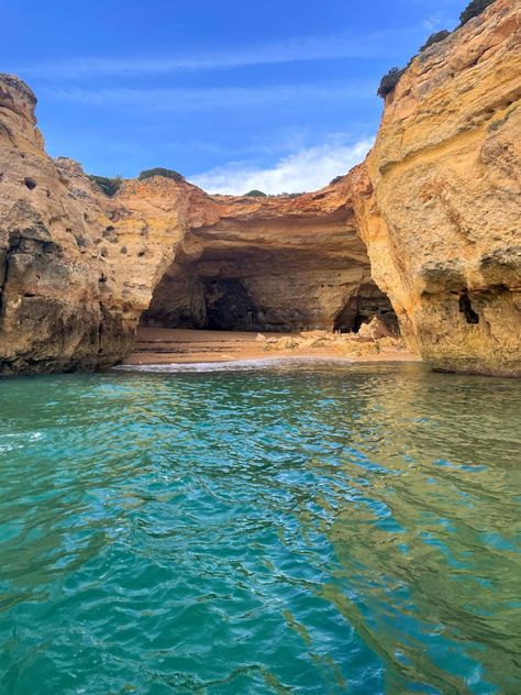 Caves of blue in Lagos portugal Portugal Beach Aesthetic, Lagos Portugal Aesthetic, Backpacking Portugal, Portugal Lagos, Russia Landscape, Portugal Aesthetic, Madeira Beach Florida, Gap Year Travel, Funchal Madeira