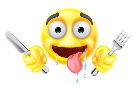 Hungry Emoji, Hungry Illustration, Hungry Meme, Fork Illustration, Eating Emoji, Holding Knife, Blue Emoji, Outfit References, Cartoon Face