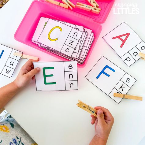 Big And Small Letter Matching, Learning Letter Names Activities, Alphabet Fun Activities, Alphabet Matching Activities, Multi Sensory Letter Activities, Letter Matching Preschool, Abc Centers, Alphabet Centers, Abc Activities