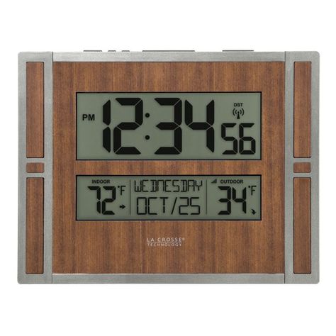 La Crosse Technology Atomic Digital Wall Clock with Indoor & Outdoor Temperature, BBB86088 - Walmart.com - Walmart.com Clocks Digital, Daylight Saving Time, Battery Icon, Square Clocks, Daylight Saving, Time Alarm, Digital Wall Clock, Daylight Savings, Digital Clock