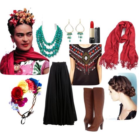 DIY: Frida Kahlo Costume by Mano y Metal by manoymetal on Polyvore featuring polyvore, fashion, style, Vero Moda, Yang Li, Frye, Aqua, Julie Tuton Jewelry, Rock 'N Rose and LancÃ´me Frida Kahlo Outfit, Freida Kahlo, Karneval Diy, Frida Kahlo Style, Couple Costumes, Mexican Fashion, Diy Kostüm, Mexican Outfit, Mexican Party