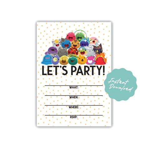 Planning a Slime Rancher Birthday party? Grab these printable party invites to send out to your friends! Slime Rancher Birthday Party Ideas, Slime Rancher Party, Slime Rancher, Party Invitations Printable, Printable Birthday Invitations, Printable Invitations, Slime, Birthday Party Invitations, Kids Birthday Party