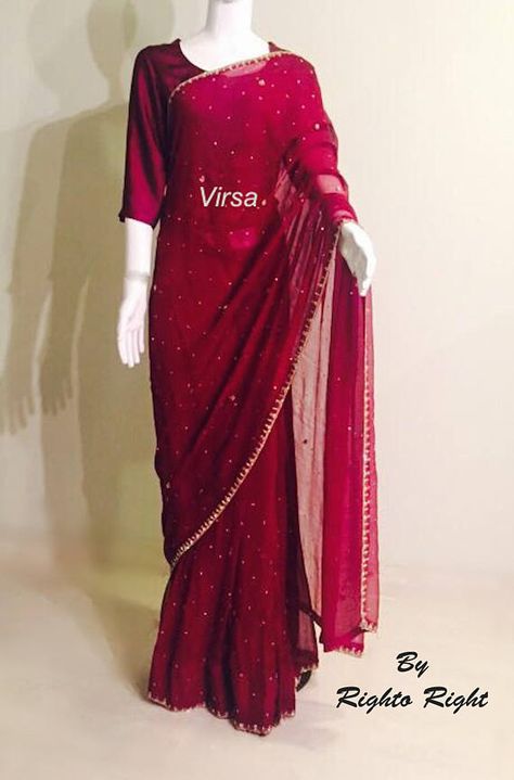 Sari Embroidered Pure Chiffon Georgette Saree With Blouse Dress Elegant Classy, Chiffon Saree Party Wear, Pure Chiffon Sarees, Sarees For Girls, Bridal Dresses Pakistan, Fancy Sarees Party Wear, Indian Saree Blouses Designs, Half Saree Designs, Pure Chiffon