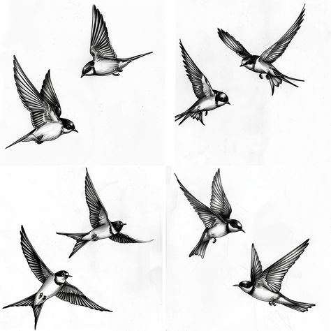 Swallow Flying, Swallow Tattoo Design, Flying Tattoo, Swallow Tattoo, Sketchbook Inspo, Design Drawings, Tattoo Design Drawings, Simple Tattoos, Flocking