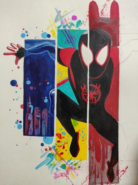 Miles Morales acrylic painting Miles Morales Painting, Spiderman Sketches, Anime Tote Bag, Miles Morales Spiderman, Into The Spider Verse, Fandom Art, The Spider, Miles Morales, Spider Verse