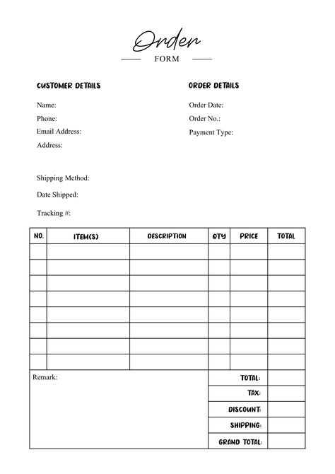 Order Form Printable Free, Small Business Needs List, How To Organize Small Business Orders, Purchase Order Template Design, Customer Information Sheet Printable, How To Keep Track Of Customer Orders, Small Business Sales Tracker, Order Form Template Online Shop, Freebies To Include In Orders