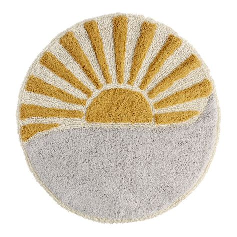 Round Sun And Wave Tufted Bath Mat - World Market Bathroom Rugs And Mats, Cotton Bath Mats, Yellow Sun, Bath Rugs Sets, Wave Design, Rug Sets, Blue Waves, World Market, Bath Mats