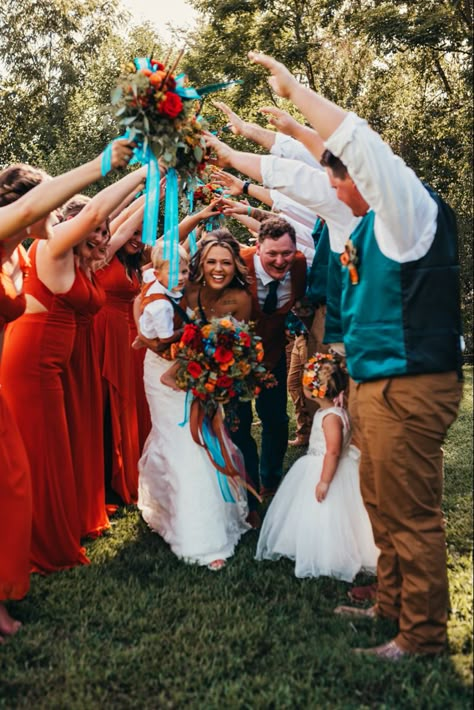 Burt Orange And Teal Wedding, Dark Teal And Rust Orange Bridesmaid Dresses, Teal Orange And Red Wedding, Terracotta And Dark Teal Wedding, Dark Teal And Rust Orange Wedding Centerpieces, Bright Western Wedding, Dark Teal And Orange Wedding, Teal Burnt Orange Wedding, Teal And Orange Fall Decor